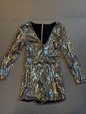 HAODUOYI Silver Sequin Long-Sleeve Party Dress